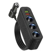 1x 120W 3-Socket Car Cigarette Lighter Splitter W/2*USB-A&1*USB-C Ports