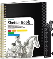 9" x 12" Sketch Book with Bookmark Ruler 100 Sheets Spiral Sketchbook for Dra...