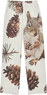 [ZZXXB] Squirrel Pine Cone Boys Long Pants Soft Trousers Elastic Waist Kids Lounge Bottoms with Pockets S-XL