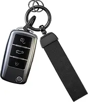 Key Fob Cover with Keychain for VW Atlas Golf GTI Jetta Passat Tiguan Touareg Beetle Flip Remote Key Case