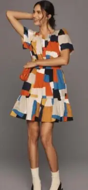 NWT Anthropologie The Somerset Mini Dress Novelty Color Block Dress Size Small
