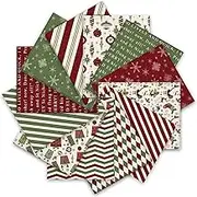 AnyDesign 12Pcs Christmas Cotton Fabric Bundles Xmas Plaid Stripe Snowflake Gift Printed Fat Quarters Holiday Sewing Fabrics for DIY Handmade Crafting, 18 x 22 Inch