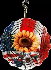 Sunflower Wind Spinner with Patriotic American Flag 8" Wind Spinner for Yard