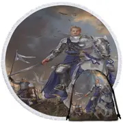 Fantasy Art the Usurper Two White Knights Round Beach Towel
