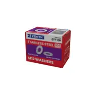 ZENITH M12 Stainless Steel 304 Grade Flat Round Washers - 100 Pack