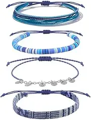 [PINCHUAN] Beach Summer Ankle Bracelet for Women - Handmade Braided Adjustable Beaded Anklet - Waterproof Surfer String Rope Jewelry