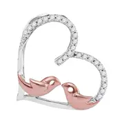 14k White Gold Round Diamond Heart Lovebirds Pendant 1/10 Cttw