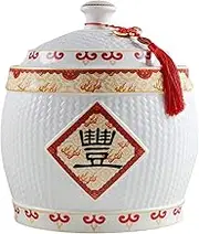 Classic Food Dispensers Ceramic Rice Bucket With Tassel Design, Household Rice Storage Box With Lid, Chinese Sealed Large-capacity Rice Pot, 4-12.5KG/141-441 OZ