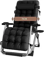 Zero Gravity Lounge Chair, Oversized Zero Gravity Chair, Lawn Recliner, Reclining Patio Lounger Chair, Folding Portable Chaise Supports Over 440lbs/200kg Lounge Chair (Color : Black Pads, Size : SIL