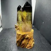 2.11LB Top Natural citrine Quartz obelisk Crystals Tower Point Wand Reiki+Stand