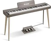 [Donner] 88 Key Digital Piano Keyboard for Beginner, DDP-60 Electric Piano with 88 Velocity-Sensitive Keys, 128 Voices, 83 Rhythms, 8 Reverb Effects, Include 3 Piano Style Pedals, Stand, Classic Gray