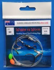 60lb Sliding Snelled double hook rig, 2 x Octopus circle 5/0 hooks & lumo beads