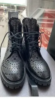 Alaia, New in Box, Black Leather, Laser-cut Boots, Women's Size 37,5