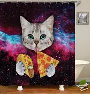 Cat Licks Pizza And Taco Shower Curtain