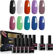 Nail Gel Polish Set 10 Pcs Soak Off Nail Polish Set Colors Nail Polish UV Led Gel Polish with Base Coat and Glossy Top Coat Set (C)