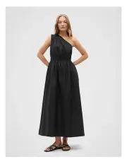 [Seed Heritage] Linen One Shoulder Midi Dress in Black