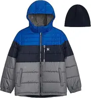 [LONDON FOG] Baby Boys' Heavyweight Puffer Jacket with Sherpa-Lined Hood & Fleece Beanie