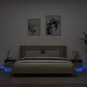 Bedroom Table Bedside Cabinets with LED Lights 2 pcs Black 40x39x37 cm