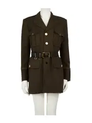 Khaki Wool Belted Military Style Coat