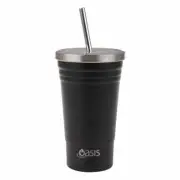OASIS S/S DOUBLE WALL INSULATED SMOOTHIE TUMBLER W/ STRAW 500ML - BLACK