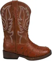 (Little Kid (4-8 Years), 1 M US Little Kid, Black/brown) - Roper Square Toe Faux Ostrich Western Boot