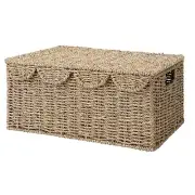 Scalloped Edge Wicker Basket with lid, Wicker Storage Basket with Built-in Ha...