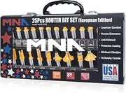 MNA Router Bit Set 25 Pieces 1/2 Inch, European Edition Router Bits Kit, Traditional Woodworking Tools, Aluminium Case