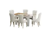 Oikiture 160cm Extendable Dining Table with 6PCS Dining Chairs Velvet Beige