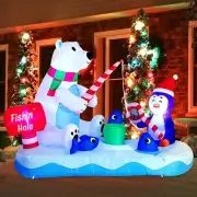 6 FT Christmas Inflatable Fishing Hole Sign with Polar Bear Fishing