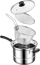 Deep Fryer Pot, 22cm Stainless Steel Frying Pot with Basket and Lid, Mirror Polished Fryer Pan for Home Kitchen