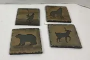 Crazy Mountain Set Of 4 With Holder Slate Wildlife Coasters