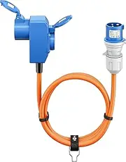 goobay CEE Adaptor Cable Motorhome 1.5 m CEE Plug to 90° CEE Plug and Protective Contact with Sealing Caps, Cable for Camping, Motorhome and Caravan, 76232