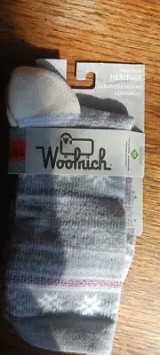 Woolrich socks medium M Med Soft Gray merino wool women Striped Nordic Grey