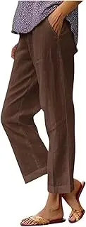 [Generic] Women's Summer Linen Pants Lightweight High Waist Straight Leg Casual Pants Loose Workout Running Athletic Yoga Pants
