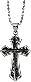 [JewelryWeb] 32mm Stainless Steel Polished Black Preciosa Crystal Religious Faith Cross Pendant a Ball Chain Necklace 56 Centimeters Chain-Necklace for Women and Men