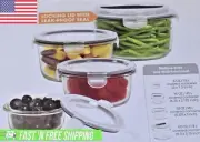 ROUND Glass Storage Container LOCKING LID LEAK-PROOF SEAL THERMAL SHOCKPROOF NEW