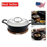 Elegant 10-Inch Cast Iron Enameled Skillet with Acacia Trivet - Oven Safe 650°F