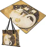Yoogain Outdoor Picnic Blanket Waterproof Picnic Accessories Outdoor for Adults Concert Blanket Boho Tai Chi White and Black Cats 60x80in