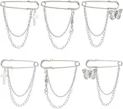 [Airssory] 6 pcs 3 Styles Antique Silver Butterfly Cross Tassel Brooches Pins Punk Styles Chain Lapel Badge Pins for Clothes Backpack Hats Jackets Craft Shoes Boots Decor, no gemstone