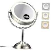 20x Large Lighted Makeup Mirror, Rechargeable 8.6" Magnifying Makeup Mirror,