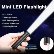 Mini Telescopic Zoom Flashlight 3 Light Mode Torch USB Rechargable Waterproof Po