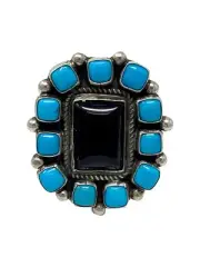Devin Brown, Ring, Kingman Turquoise, Onyx, Navajo, 10 1/2
