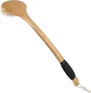 OWIIZI Back Scrub Brush for Shower,Stiff Boar Bristles Bamboo Curved Long Handle Antiskid Body Bath Brush for Back Use Wet or Dry,Deep Cleanse Large Surface Back Scrubber