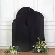 4 BLACK Fitted Matte Spandex Round Top Arch Backdrop STAND COVERS Set Events