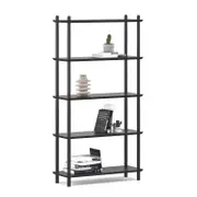 5 Tier Tall Bookshelf Case in Black Oak Wood Contemporary Scandinavian Design
