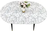 LIBERECOO Oval Tablecloth Vinyl Fitted Elastic Edge with Flannel Backing - Fits 48 x 68 Inch Oval Table - White Marble Pattern - Waterproof Wipeable Table Cover