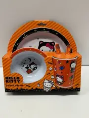 5 pc. Sanrio Hello Kitty Halloween Black Cat Kids Dinnerware Gift Set Melamine