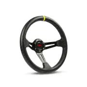 SAAS Steering 14 Inch Wheel Leather Deep Dish Black Slotted + Indicator