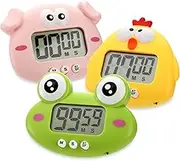 DEAYOU 3-Pack Digital Kitchen Timer, Small Electronic Timers for Cooking, Magnetic Cute Timer Clock with Stand for Kid, Teacher, Senior, Exercise, Study, Baking, Big Digits, Loud Alarm, Count Up Down