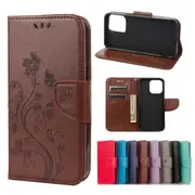 For iPhone 13 Pro Case,Playful Butterflies PU Leather Wallet Cover,Brown
